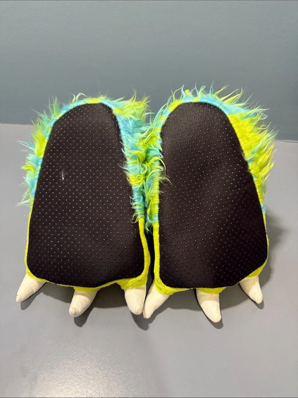 Lazy One Neon Green & Aqua Fuzzy Monster Claw Slippers